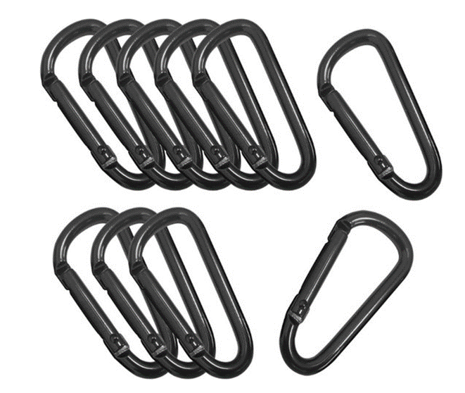 UNRL® Carabiners 10-Piece - Aluminium Keychain - Black (47x24mm)