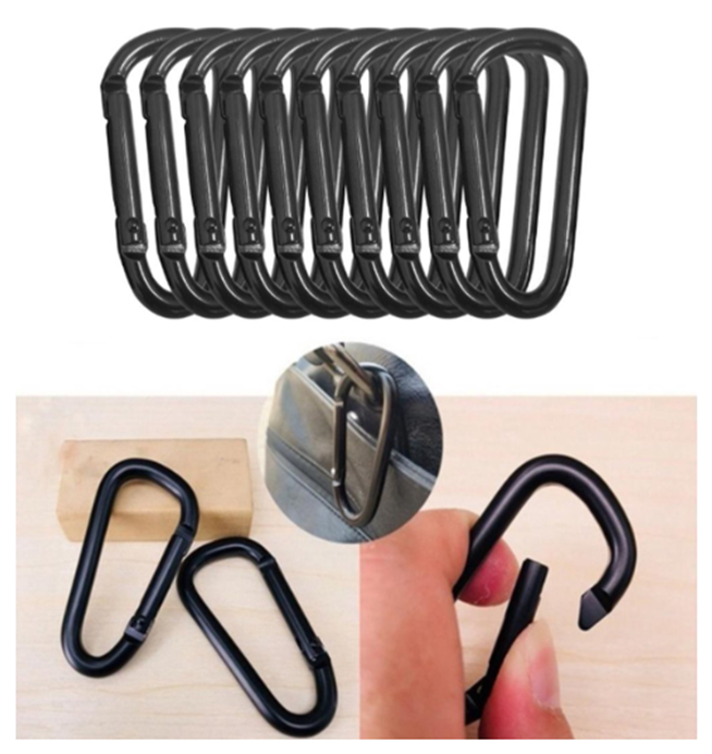 UNRL® Carabiners 10-Piece - Aluminium Keychain - Black (47x24mm)