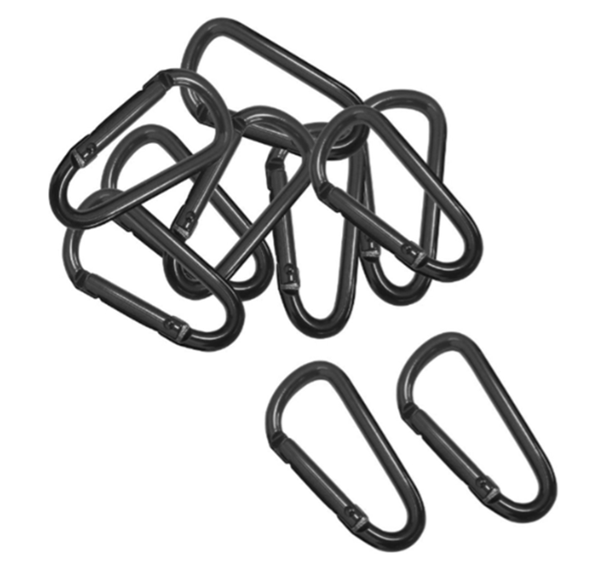 UNRL® Carabiners 10-Piece - Aluminium Keychain - Black (47x24mm)